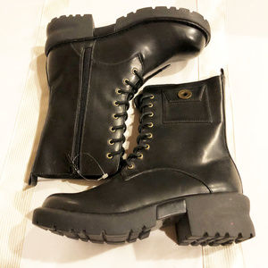 Boots military type girls new size 5M Unionbay zipper black PU upper laces